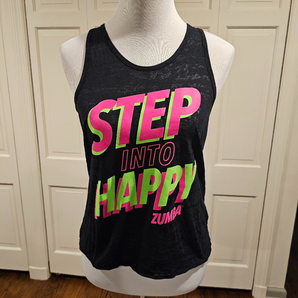 Step Into Happy Black Tank Top Size Small
